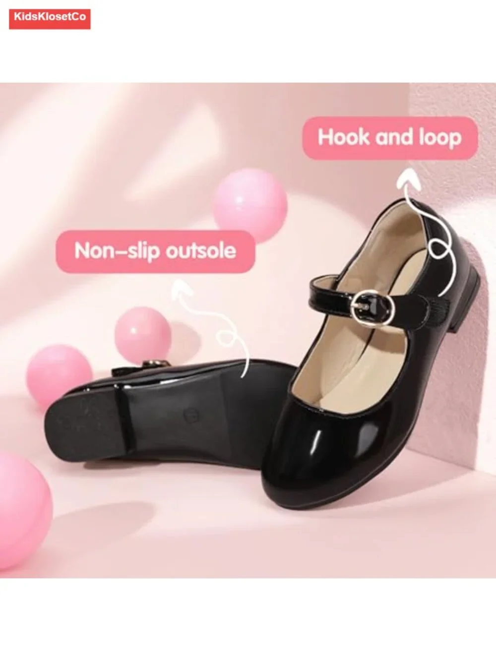 Girls Mary Jane Flats Low Heels Hook and Loop Flower Girl School Ballet